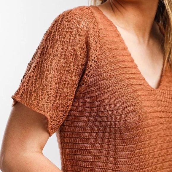 Gimmick by BKE Bodysuit XL Copper Rust Boho Knitted Sweater Cochet Comfy - Picture 3 of 16